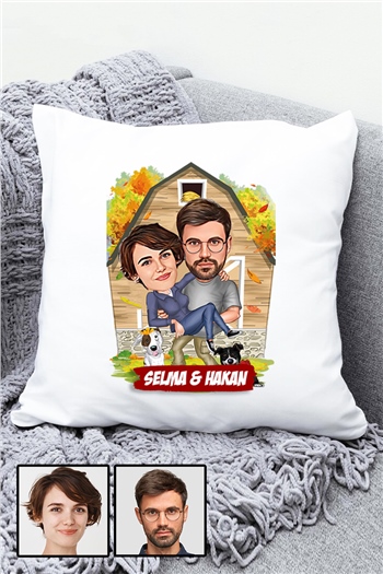 Bayan Sevgiliye Sürpriz Hediye Ev Temalı Karikatürlü Yastık