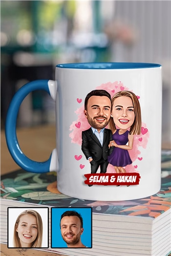 Erkek Sevgiliye Romantik Yıl Dönümü Hediyesi Karikatürlü İçi Renkli Kupa Bardak