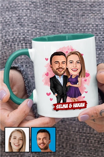 Erkek Sevgiliye Romantik Yıl Dönümü Hediyesi Karikatürlü İçi Renkli Kupa Bardak