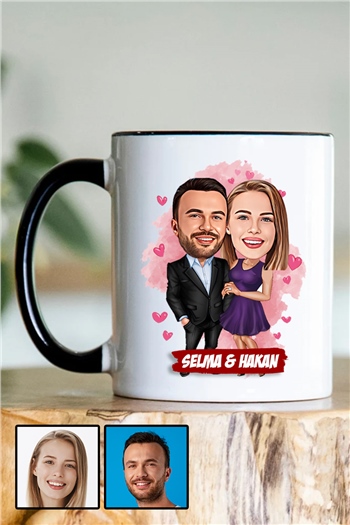 Erkek Sevgiliye Romantik Yıl Dönümü Hediyesi Karikatürlü İçi Renkli Kupa Bardak