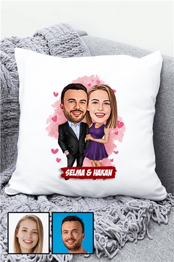Kız Arkadaşa Tanışma Yıl Dönümü Hediyesi Karikatürlü Yastık