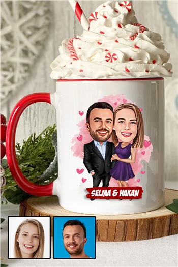 Erkek Sevgiliye Romantik Yıl Dönümü Hediyesi Karikatürlü İçi Renkli Kupa Bardak