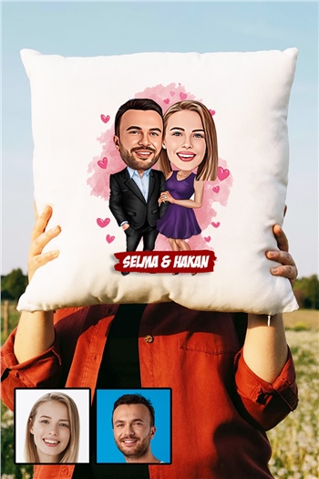 Kız Arkadaşa Tanışma Yıl Dönümü Hediyesi Karikatürlü Yastık