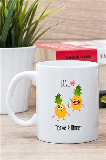 Sevimli Ananaslar  Beyaz Kupa Bardak