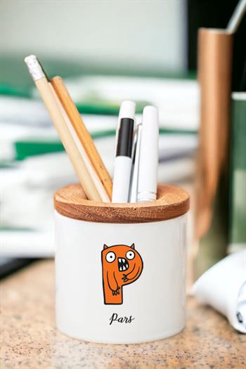 Sevimli Canavarlar Çocuklara Özel Baş Harfli Ahşap Kapaklı Kalemlik