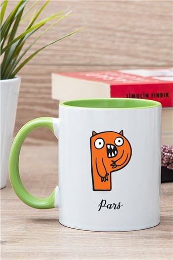 Sevimli Canavarlar Çocuklara Özel Baş Harfli İçi Renkli Kupa Bardak