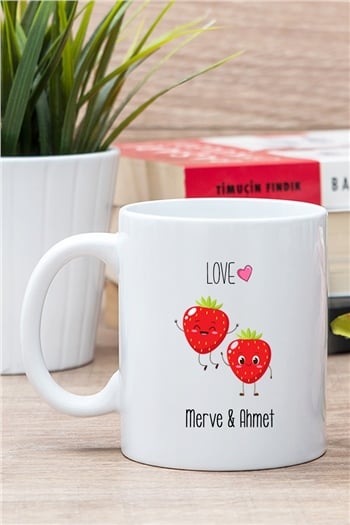 Sevimli Çilekler  Beyaz Kupa Bardak