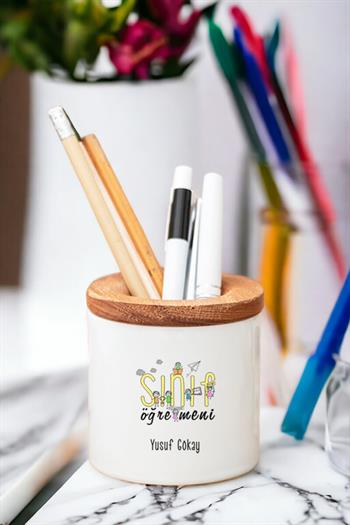 Sınıf Öğretmeni Ahşap Kapaklı Kalemlik