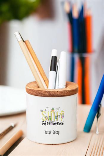 Sınıf Öğretmeni Ahşap Kapaklı Kalemlik