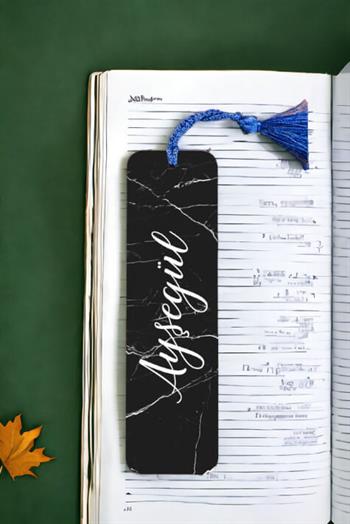 Siyah Mermer Desenli İsimli Metal Kitap Ayracı