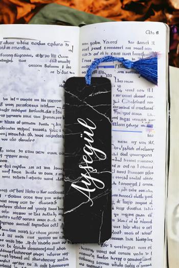 Siyah Mermer Desenli İsimli Metal Kitap Ayracı