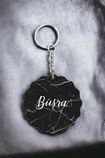 Siyah Mermer Tasarım Arkaplanlı İsme Özel Anahtarlık