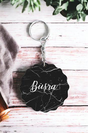 Siyah Mermer Tasarım Arkaplanlı İsme Özel Anahtarlık