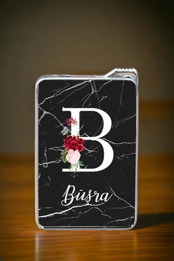 Siyah Mermer Tasarım Baş Harfli Çakmak