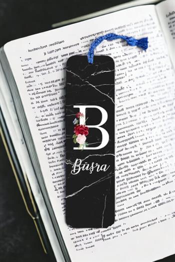 Siyah Mermer Tasarım Baş Harfli Metal Kitap Ayracı