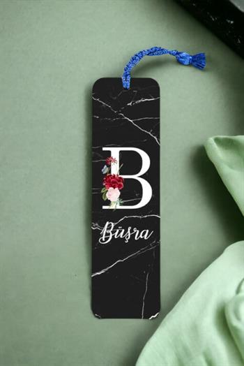 Siyah Mermer Tasarım Baş Harfli Metal Kitap Ayracı