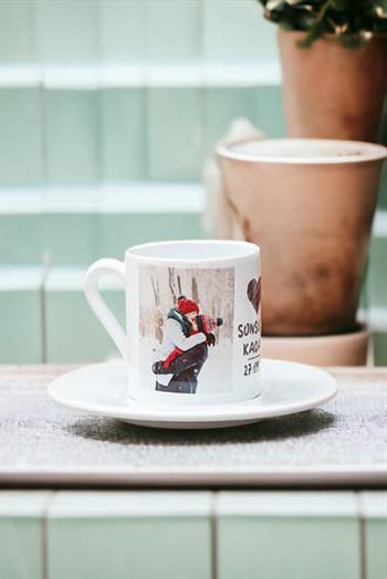 Sonsuza Kadar Tasarımlı 2 Fotoğraflı Beyaz Türk Kahvesi Fincanı