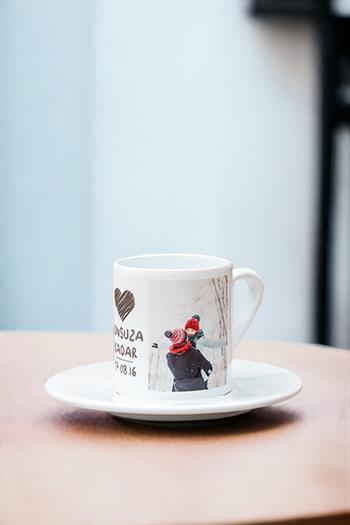 Sonsuza Kadar Tasarımlı İkili Beyaz Türk Kahvesi Fincanı