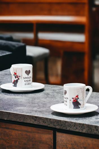 Sonsuza Kadar Tasarımlı İkili Beyaz Türk Kahvesi Fincanı