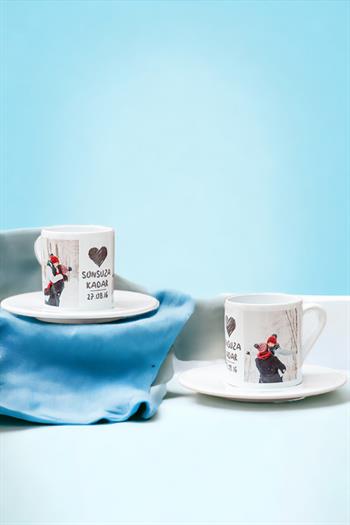 Sonsuza Kadar Tasarımlı İkili Beyaz Türk Kahvesi Fincanı