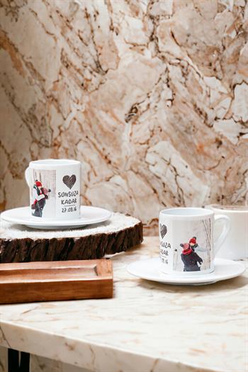 Sonsuza Kadar Tasarımlı İkili Beyaz Türk Kahvesi Fincanı