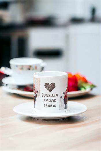 Sonsuza Kadar Tasarımlı İkili Beyaz Türk Kahvesi Fincanı