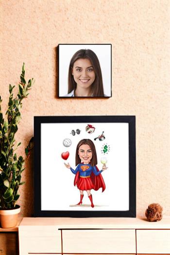 Süper Anne Tasarımlı Anneye İlginç Hediye Karikatürlü Kare Çerçeve