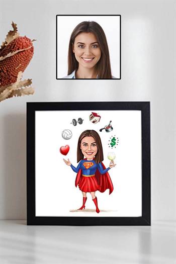 Süper Anne Tasarımlı Anneye İlginç Hediye Karikatürlü Kare Çerçeve