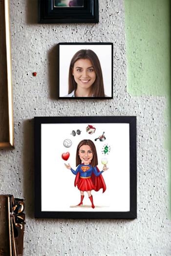 Süper Anne Tasarımlı Anneye İlginç Hediye Karikatürlü Kare Çerçeve