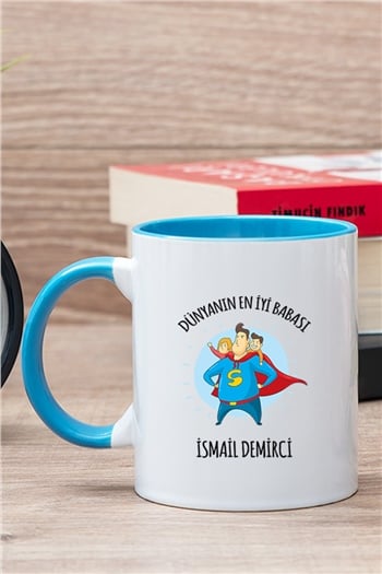 Süper Baba Tasarım İçi Renkli Kupa Bardak