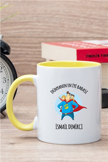 Süper Baba Tasarım İçi Renkli Kupa Bardak