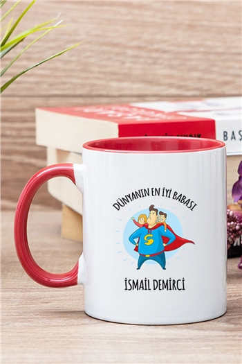 Süper Baba Tasarım İçi Renkli Kupa Bardak