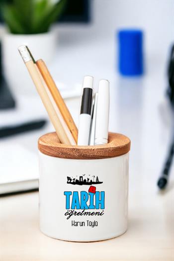 Tarih Öğretmeni Ahşap Kapaklı Kalemlik