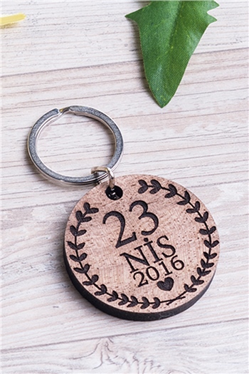 Yıldönümü Hediyesi Tarihli Lazer Kesim Ahşap Anahtarlık