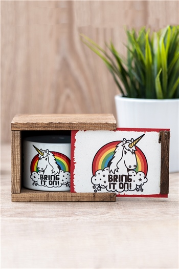Unicorn Baskılı Ahşap Kutulu Fincan
