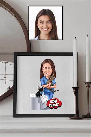 Veteriner Arkadaşa Hediye Karikatürlü Kare Çerçeve