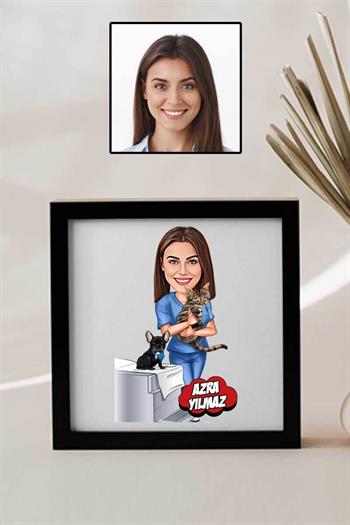 Veteriner Arkadaşa Hediye Karikatürlü Kare Çerçeve