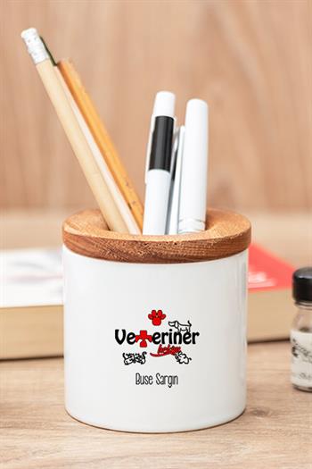 Veteriner Hekime Hediye Seti Ahşap Altlıklı Fincan ve Kalemlik