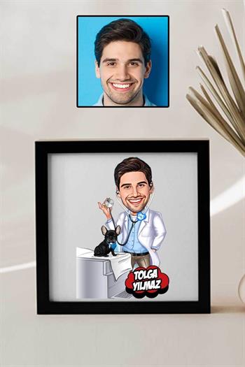 Veteriner Sevgiliye Hediye Karikatürlü Kare Çerçeve