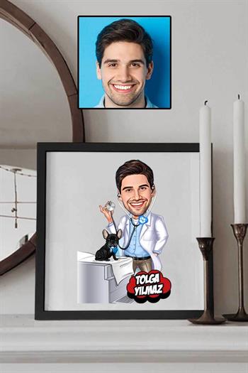Veteriner Sevgiliye Hediye Karikatürlü Kare Çerçeve