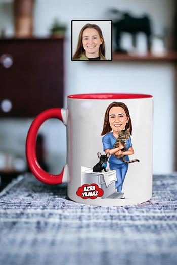 Veterinerlere Hediye Kadın Veteriner Karikatürlü Kupa Bardak