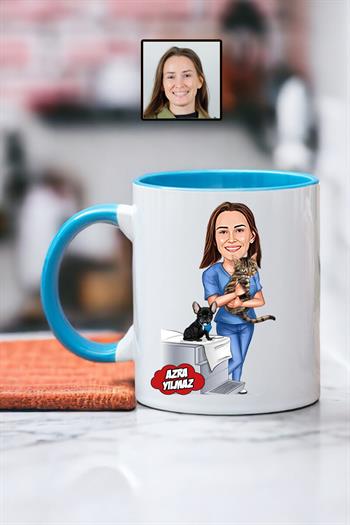 Veterinerlere Hediye Kadın Veteriner Karikatürlü Kupa Bardak