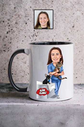 Veterinerlere Hediye Kadın Veteriner Karikatürlü Kupa Bardak