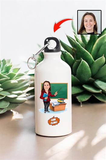 Yaratıcı Öğretmenler Günü Hediyesi Karikatürlü 600ml Metal Su Matarası