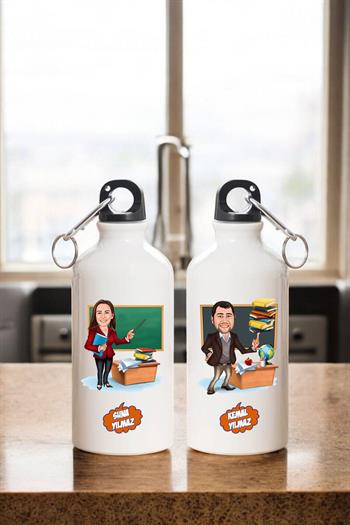 Yaratıcı Öğretmenler Günü Hediyesi Karikatürlü 600ml Metal Su Matarası