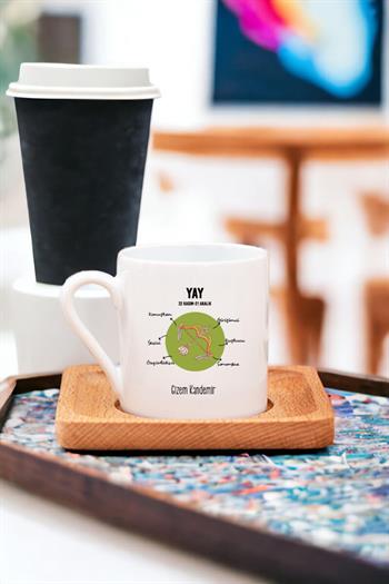 Yay Burcuna Hediye  Ahşap Altlıklı Türk Kahvesi Fincanı