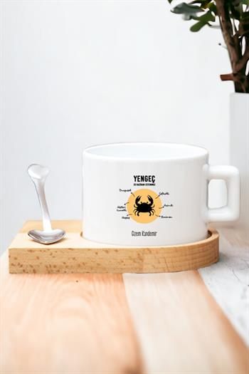 Yengeç Burcu Kadına Hediye Ahşap Altlıklı Fincan