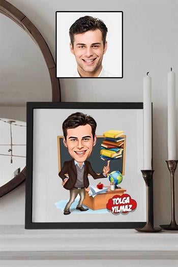 Yeni Atanan Öğretmene Hediye Karikatürlü Kare Çerçeve