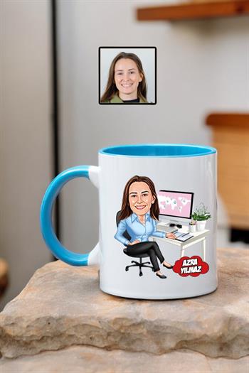 Yeni İş Hediyesi Kadınlara Özel Kişiye Özel Ofis Karikatürlü Kupa