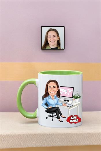 Yeni İş Hediyesi Kadınlara Özel Kişiye Özel Ofis Karikatürlü Kupa